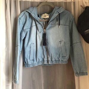 Cropped zip up jean jacket